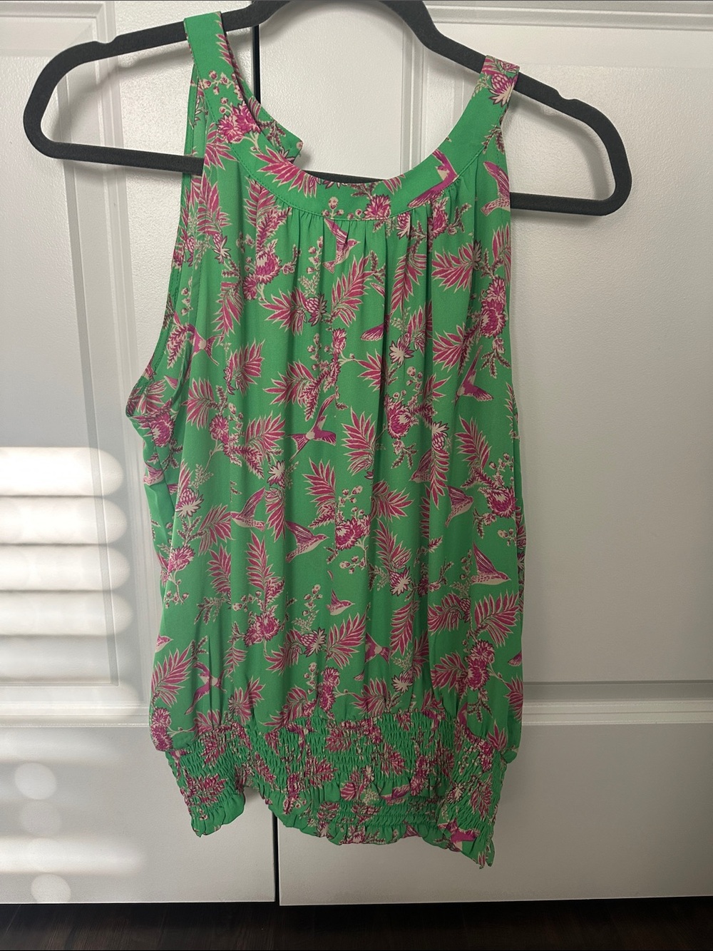 Rose & Olive Green Halter Tank with Pink Floral Print